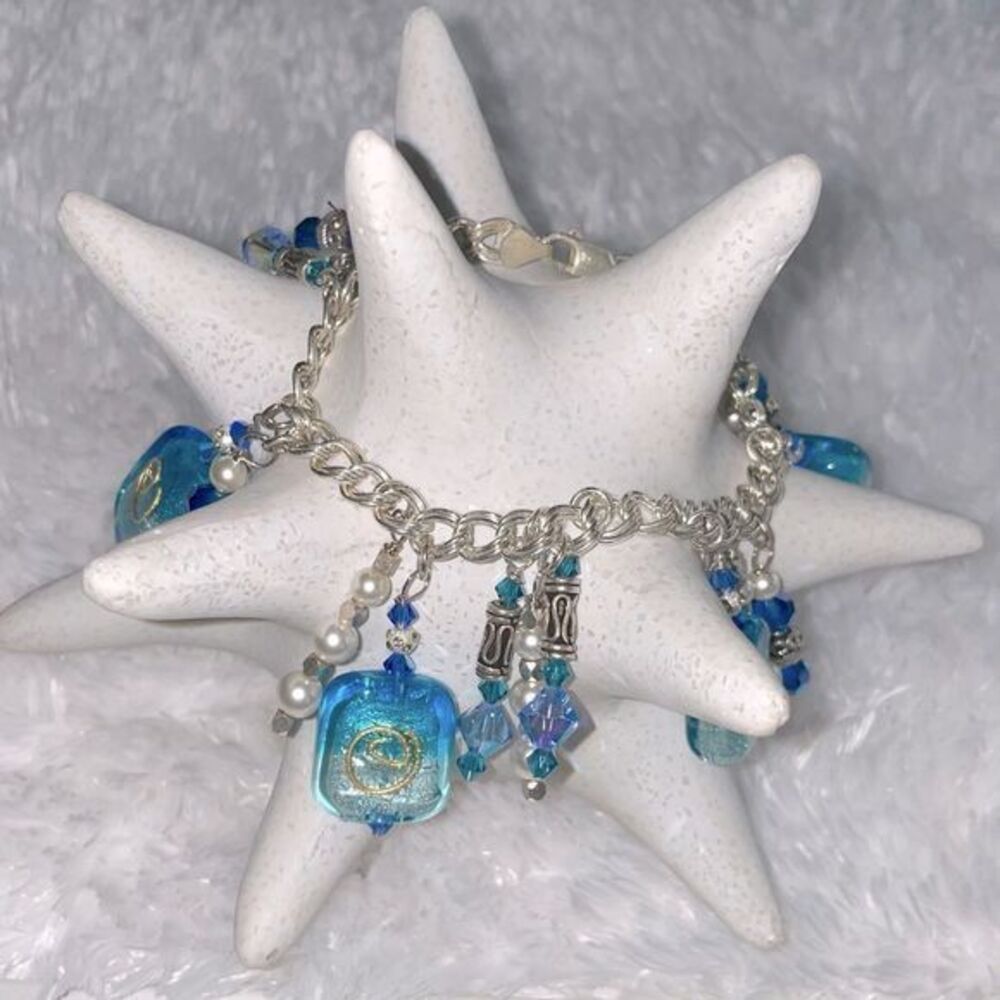 Bella Dolce, charm bracelet in blue and silver, Murano glass & Swarovski